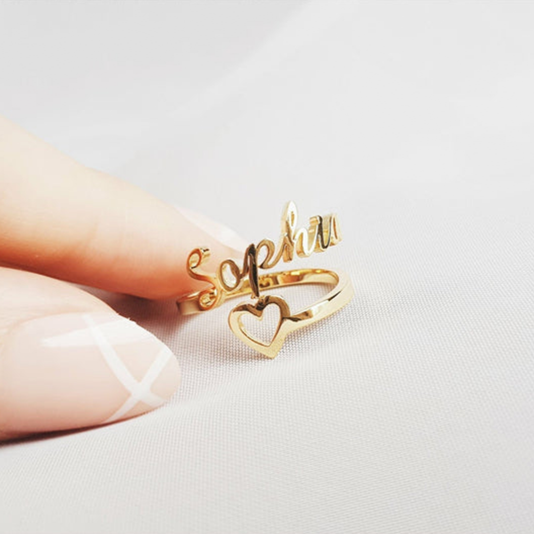 Single Name Heart Ring